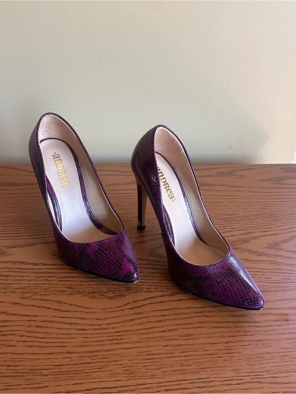 Purple Snakeskin Pointed-Toe Pumps